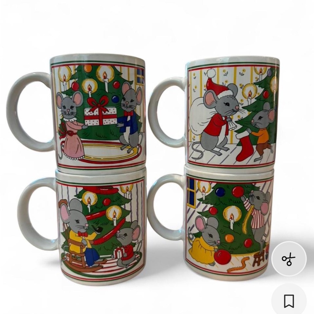 Festive Mouse Holiday Christmas Mug Set Multicolor Vintage Stoneware Ceramic